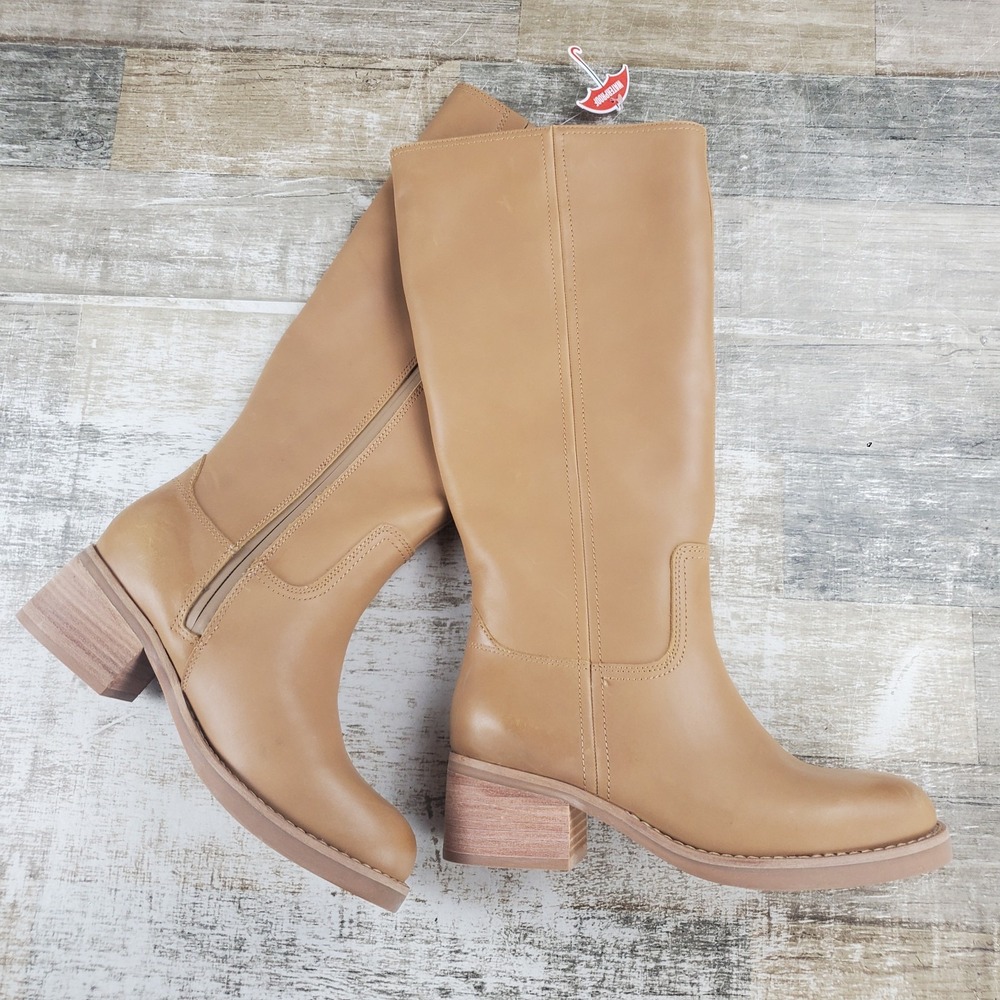 Blondo Camrin Womens Mid Calf Boots Sz 7 Peanut Leather Waterproof Block Heel